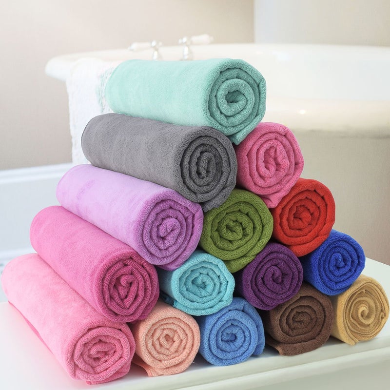JML Microfiber Towels, Bath Towel Sets (6 Pack, 27" x 55") - Extra Absorbent, Fast Drying, Multipurpose for Bath, Swimming, Fitness, Sports, Yoga, Blue/Brown/Purple - Image 4